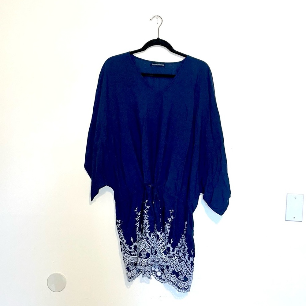 Saks Fifth Avenue | Royal Blue Lace Pattern Floral Short Sleeve Dress